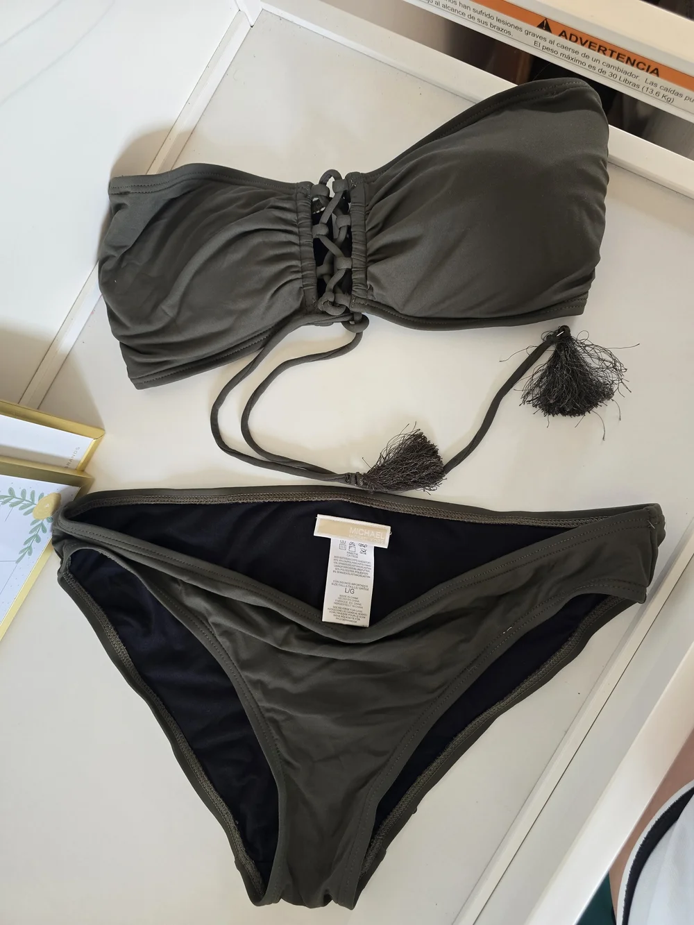 Michael Kors Olive Strapless Lace-Up Bikini Set